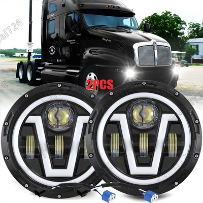 2x For Kenworth T2000 1997-2011 DOT 7'' Inch Round LED Headlights High Low Beam
