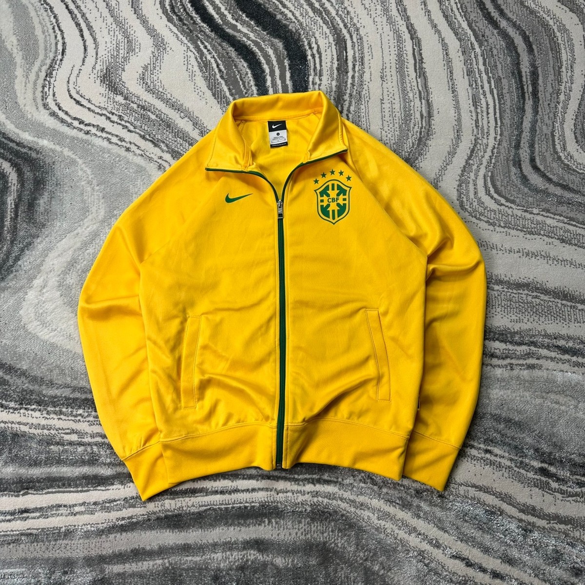 Vintage Nike Brazil CBF Yellow Green Small Full Zip Tracksuit Top