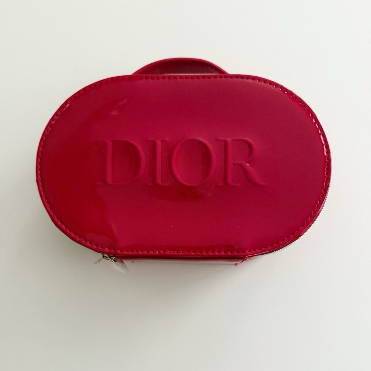 DIOR Patent Leather Embossed Logo Zip Toiletry Case Handle