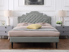 Adjustable Tufted Linen Platform Bed Frame with Storage - Grey - Oliver & Smith