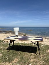Tavolo Da Pranzo Anni 50 Con Piano In Vetro Dipinto