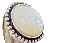 NEW SIGNED A 925 STERLING SILVER MOTHER OF PEARL RING SIZE 8 RING 1" TOP