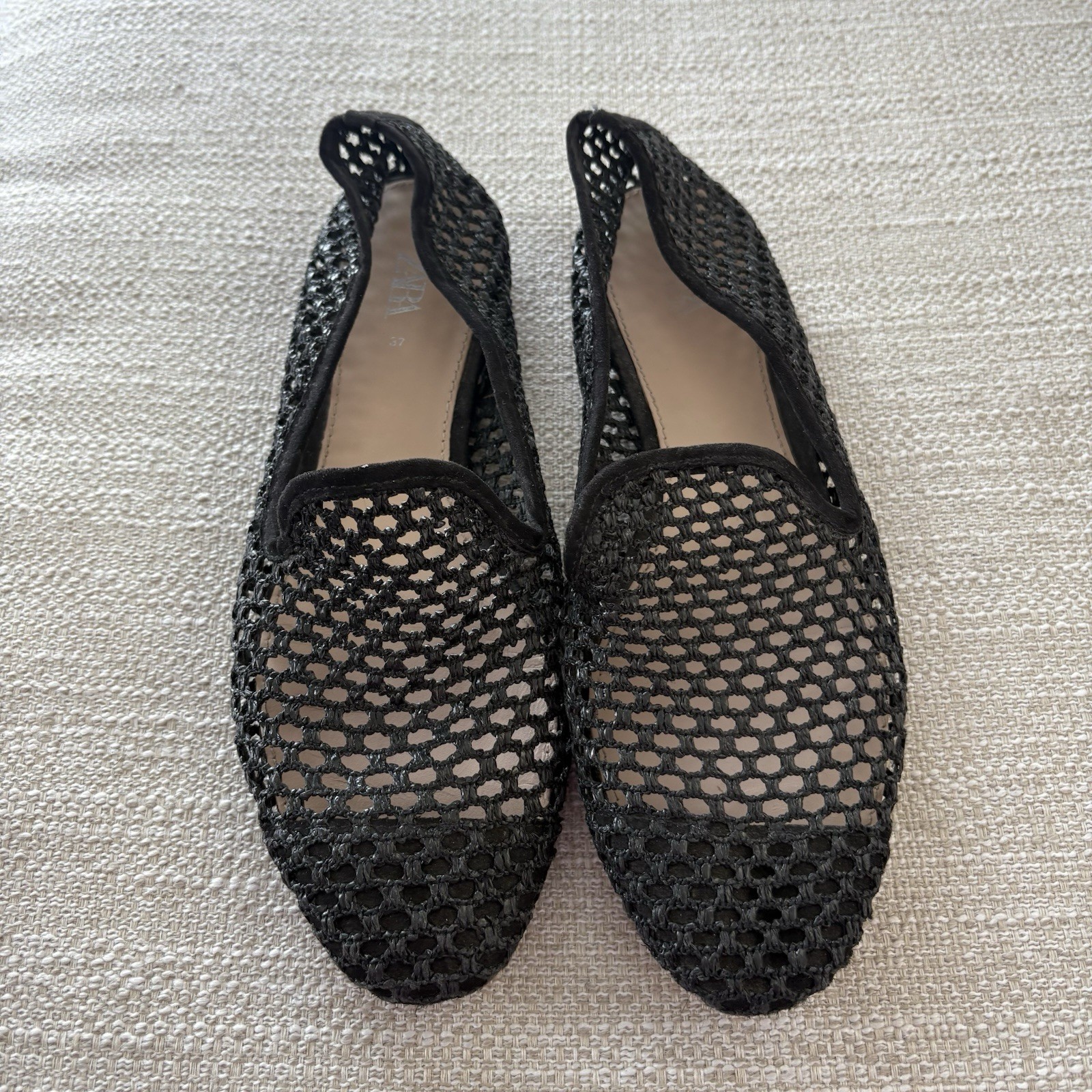 Zara Women’s Die Cut Effect Black Mesh Flats- Size 7