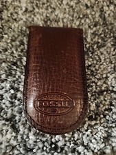 Authentic Fossil Genuine Leather Brown Crocodile Magnetic Money Clip Free Ship