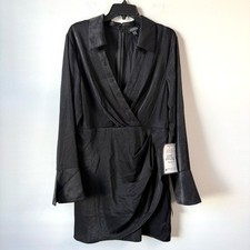 Adrianna Papell Short Satin Mini Dress Black 14