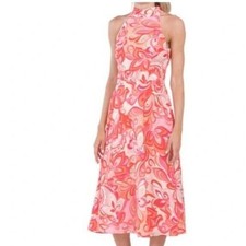 Tahari Womens Floral Halter Midi Dress 10 Easter Wedding Guest Summer Feminine