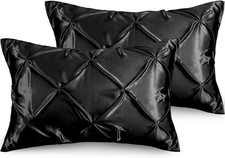 Pintuck Satin Pillowcase Standard Size Set of 2, Black Satin Pillow Shams Pinch