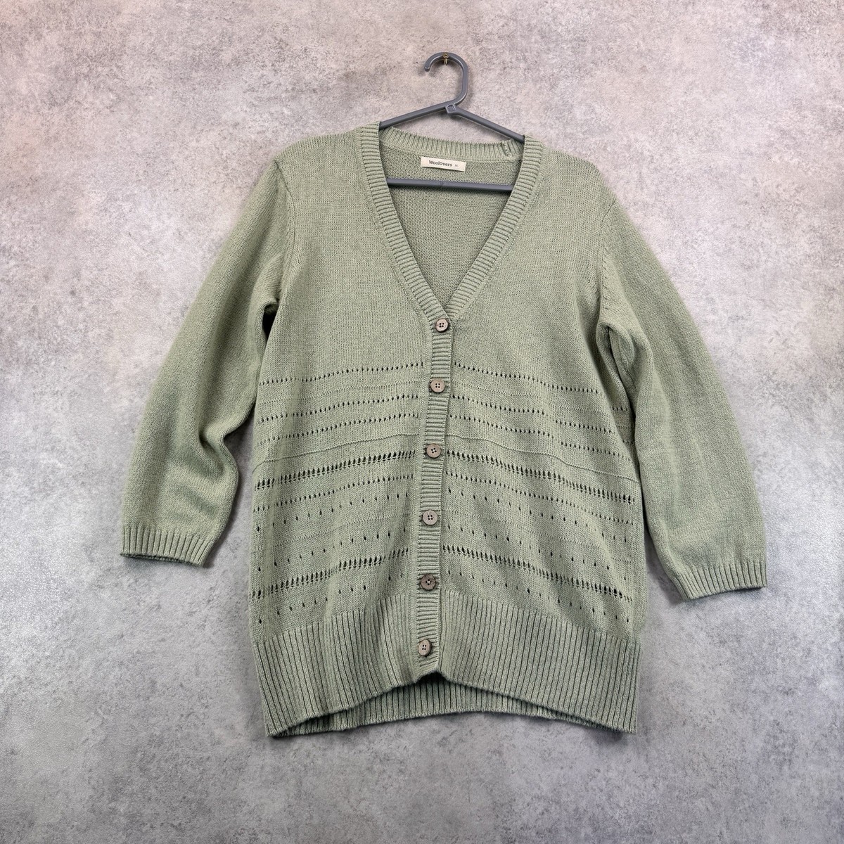 HOT V Neck Cardigan Sage Green WoolOvers Cotton Linen V