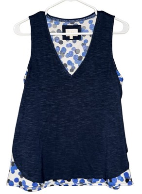Anthropologie Deletta Weekdays Blue Polka Dot Layered Top Blouse Size S