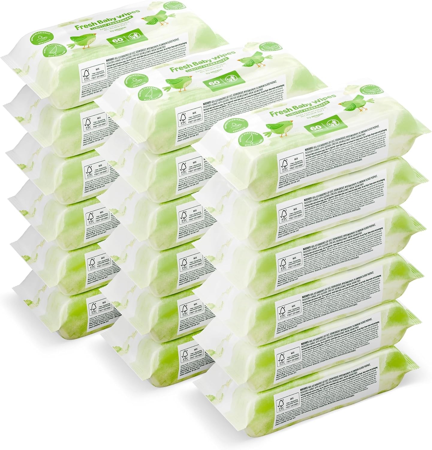 by Amazon Fresh Baby Wipes, 1080 Wipes, 18 Pack of 60, Plant-Based Wipes Without - Image 2