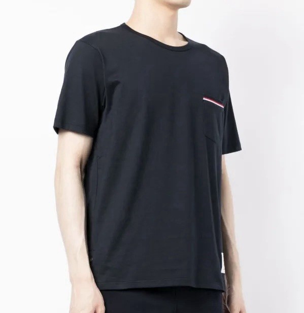 Thom Browne Navy Stripe Pocket T-Shirt Size 4 Cotton Tee Made in Italy