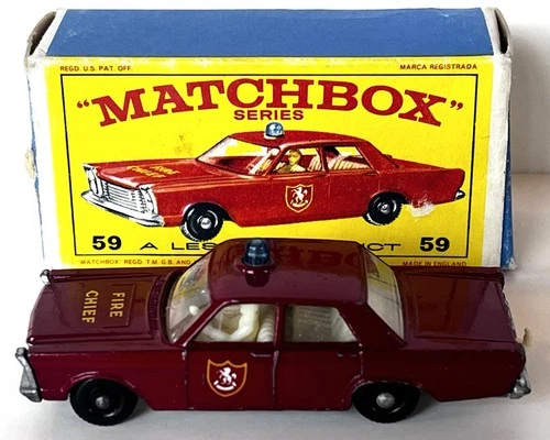 Vintage Lesney Matchbox Ford Fire Chief Car #59 With Original Box