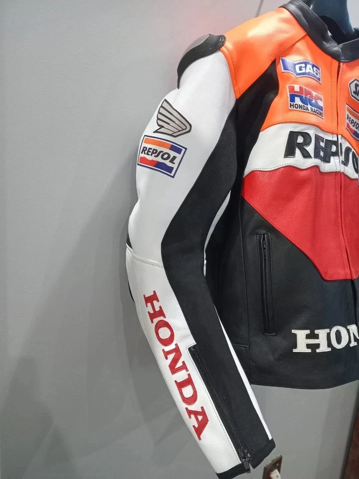 HONDA REPSOL MEN MOTORBIKE LEATHER JACKET MOTORBIKE JACKET RIDER RACING JACKET - Imagen 3 de 4