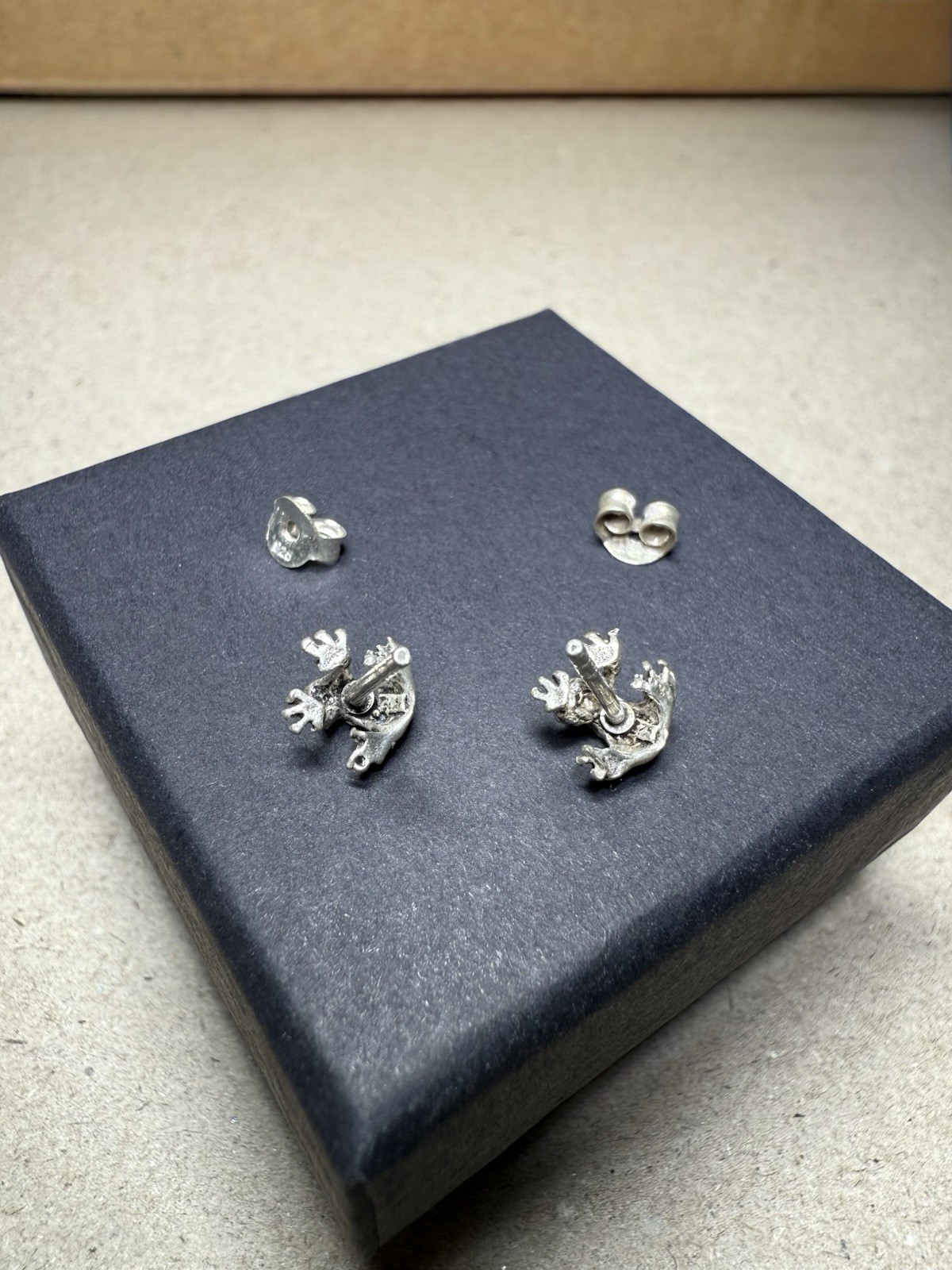 🐸 Vintage Solid Sterling Silver Frog Post Back S… - image 6