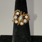 Stunning Genuine Opal Solid 10k Yellow Gold Butterfly Ring Detailed Filigree  — photo 1