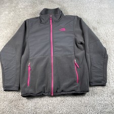 North Face Denali Jacket Girls XL Full Zip Fleece Grey Pink Zip-Pockets