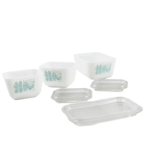 Vtg Pyrex Amish Butterprint Refrigerator Dishes 502-C & 501-C Set of 3 w/Lids