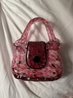 Vintage Pink Art Glass Purse Hand Blown Glass Handbag Murano Style Decorative