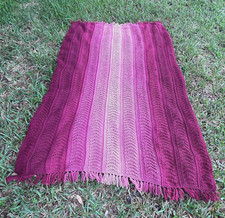 VTG Afghan Crochet Knit Handmade 86" x 53" Throw Blanket Purple Pink Lavender