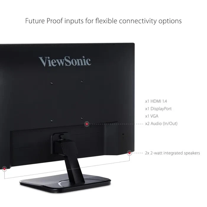ViewSonic IPS Monitor VA2256-MHD 22" Thin-Bezel 1080p HDMI DP VGA + Speakers - Image 4 of 4