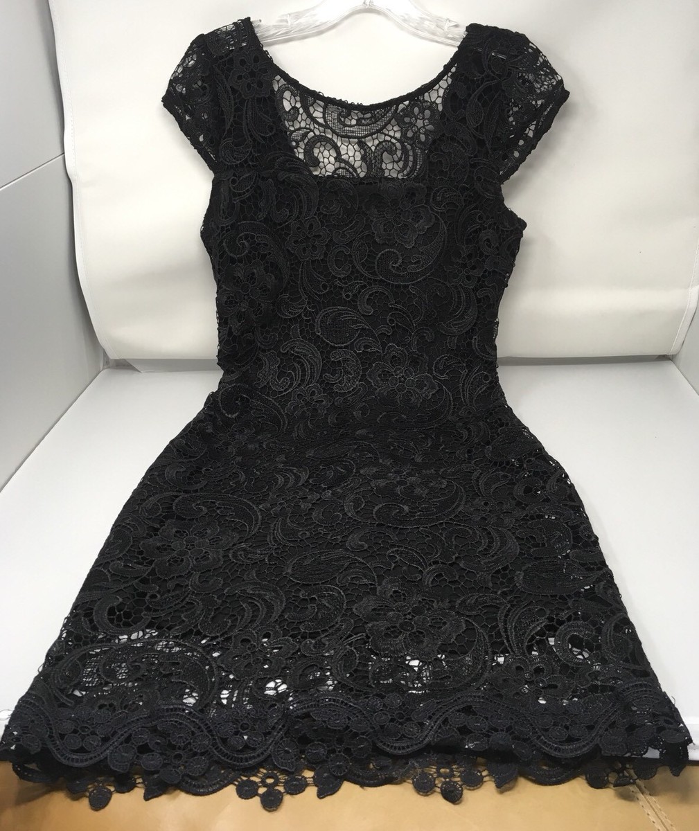 LINE & DOT Black, Dressy Scoop Neck, Cap Sleeve Lace Dress; Knee Length; SZ  SM | eBay