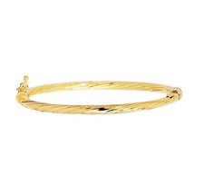 Childrens Bangle Bracelet 14K Yellow Gold Shiny Round Tube Twisted Design 5.5"