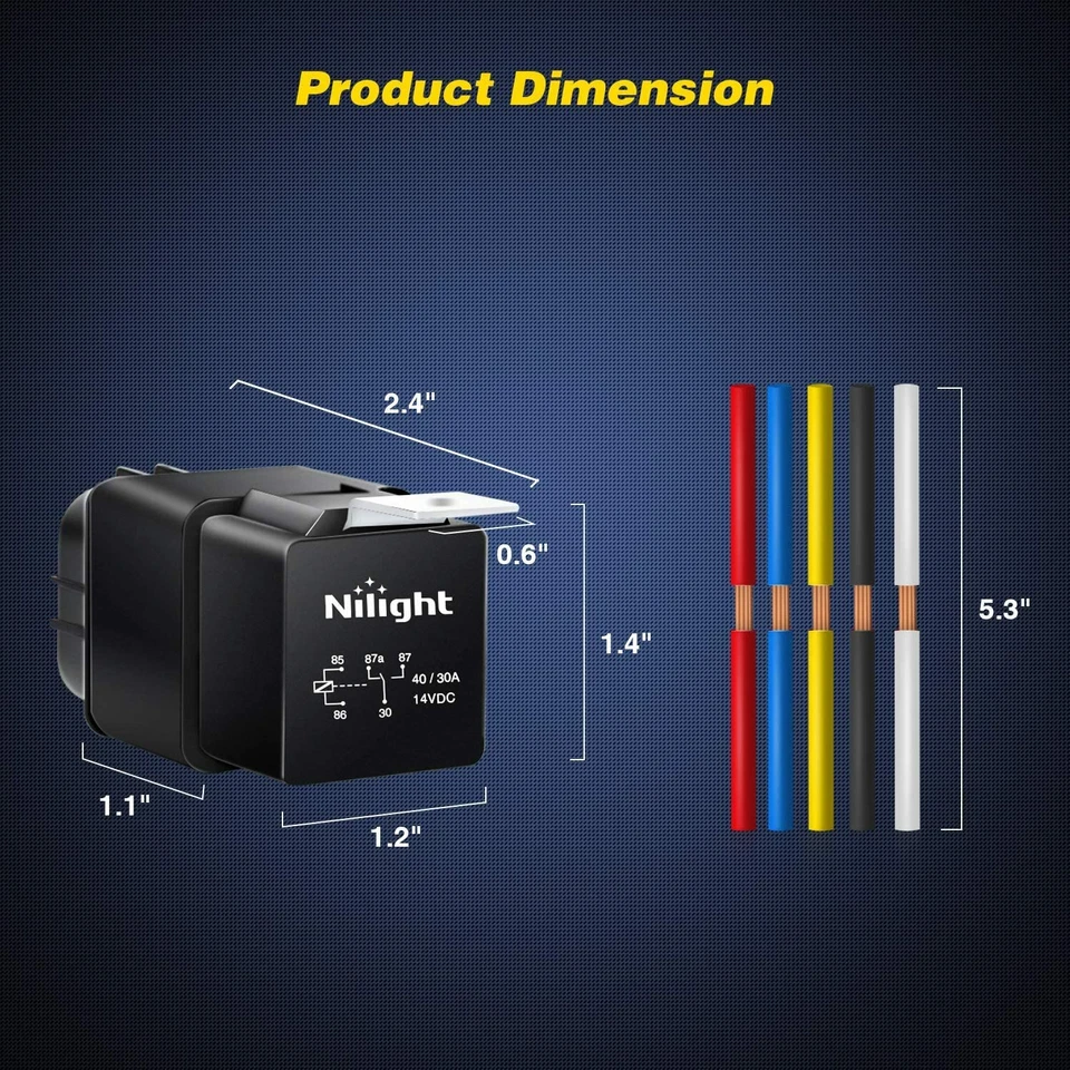 Nilight Auto Waterproof Relay & Harness 40/30 AMP12 AWG Tinned Copper Wires Kit - Image 3 of 4