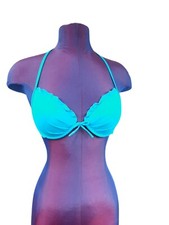 Victoria Secret Teal Push Up Bikini Top Ruffles Size 34A Women's