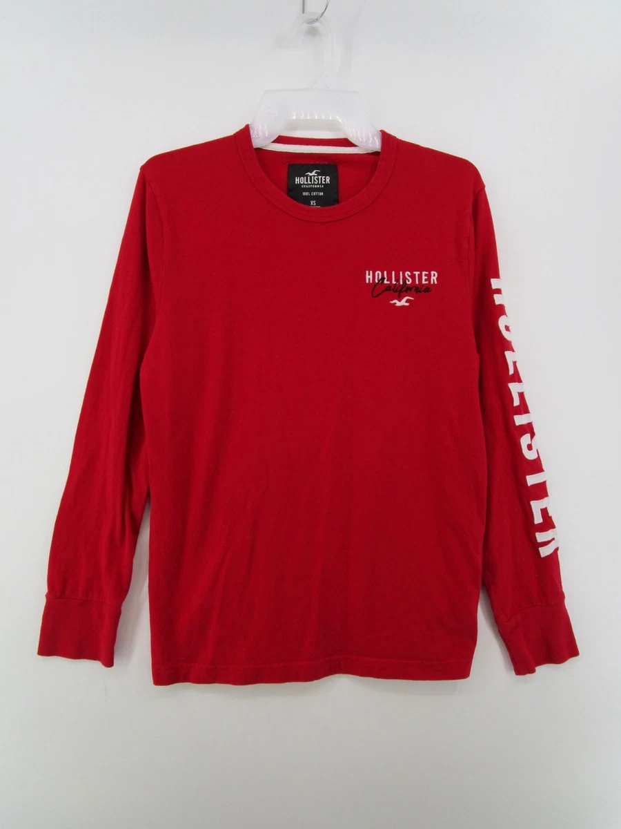 Hollister Mens XS Pull Over Long Sleeve Crew Neck T Shirt Red