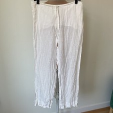 Escada Sport Vintage White 100 Linen Wide Leg High Rise Semi Sheer Pants EUC S