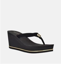 NEW WOMEN'S GUESS BLACK FLIP FLOPS PLATFORM WEDGE GOLD HEART SANS 5,6,7,8,9,10