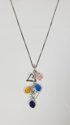 Sterling Silber 925 Kaskade Cluster Anhänger Schlangenkette 15,5'' verstellbar bis 16'' Herzen