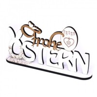 Deko Aufsteller Frohe Ostern - Schild Mit Motiv Blumen Osterhase Herzen - 21 X 1