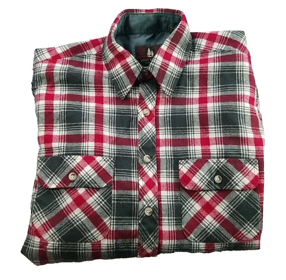 Camisa masculina High Sierra M flanela vermelha cinza xadrez grunge casual xadrez acrílico vintage - Imagem 2 de 4
