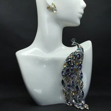 Vintage Long Tailed Multicolor Crystal Peacock Tassel Brooch Accessories Pin