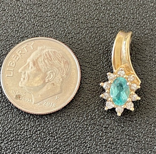 14 Kt Yellow Gold Tourmaline & Diamond Pendant (C82) - Picture 6 of 7