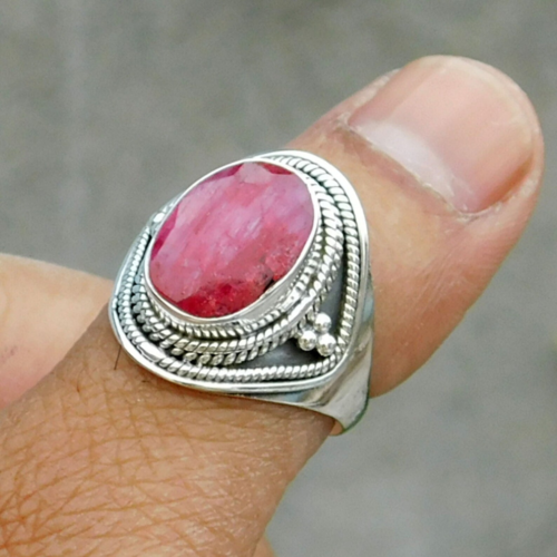 Ruby Gemstone Ring 925 Sterling Silver Handmade Boho Jewelry Gift For Her AM-195 - Picture 1 of 6