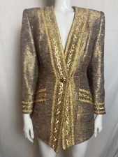 Vintage Chez Pritchard Couture Gold Jacket With Lamé Embroidery Sz 12 Uk