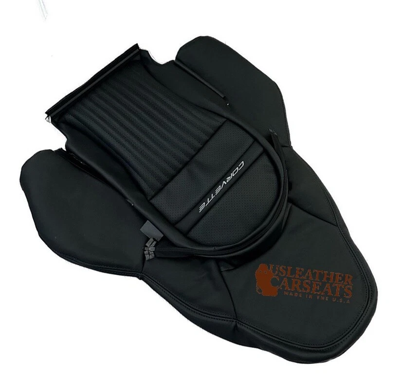 Cubierta de asiento de cuero perforada trasera inclinada para conductor deportivo Chevy Corvette 98-2003 negra Foto 3 de 4