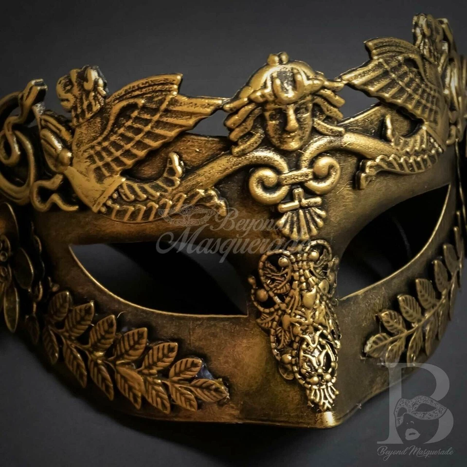 Mens Roman Warrior Venetian Costume Theatre Masquerade Ball Mask [Gold] - Image 4 of 4
