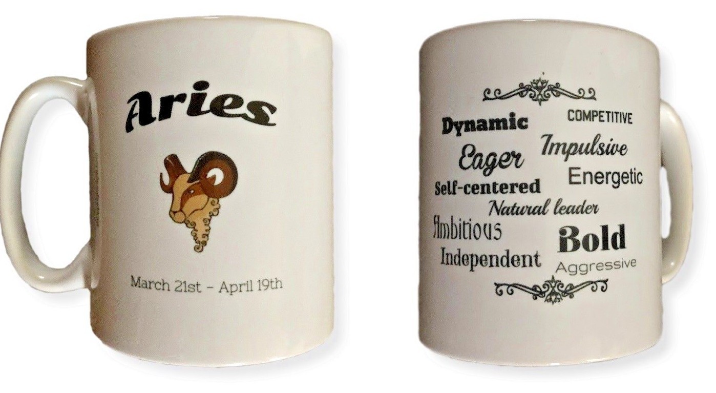 Aries Star Sign Mug. Zodiac Mug With Description Of Aries. Birthday Gift Ideas