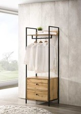 Open Wardrobe with 2 Drawers & Shelves, Hanging Rail Small Space Storage Oak
