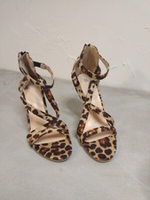 Leopard Print Suede Ankle Strap Heeled Sandals - Size 9.5 - New In Box