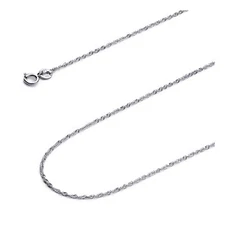 Wellingsale 14k White Gold Solid 1.2mm Singapore Chain Necklace