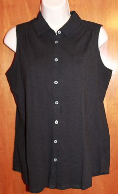 NORTH CREST Medium BUTTON-UP KNIT SHIRT (Sleeveless; Black; Cotton/Poly) EUC