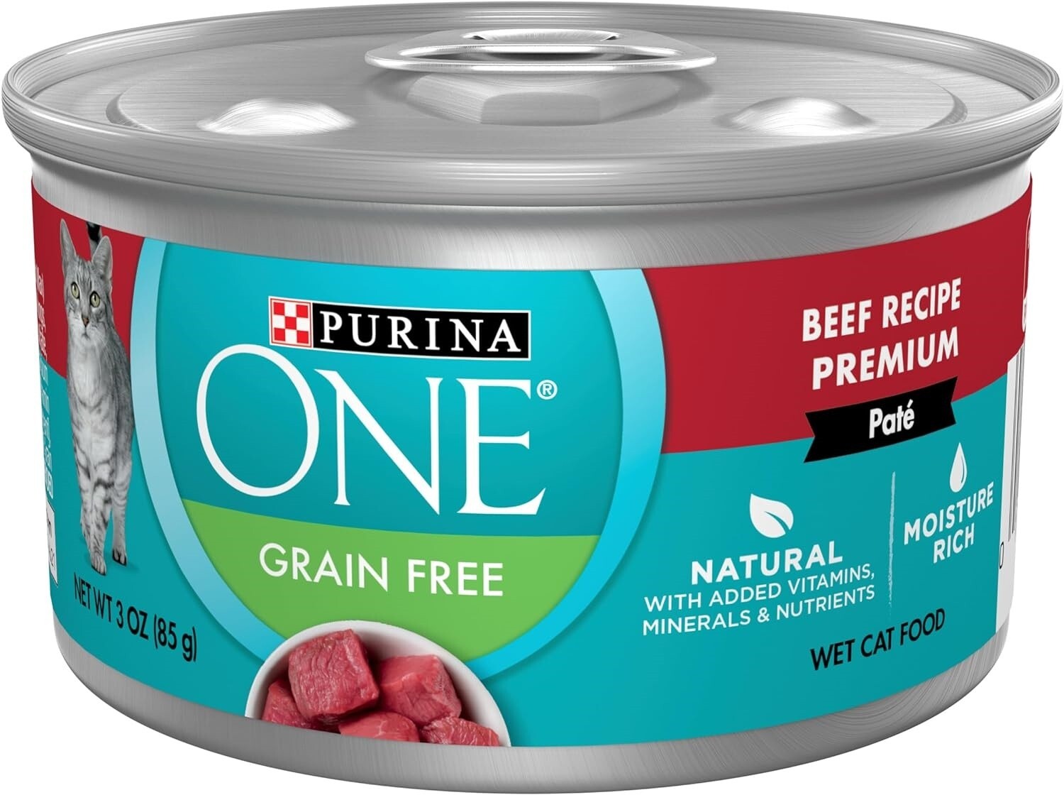 Purina ONE Natural, High Protein, Grain Free Wet Cat Food Pate, Beef
