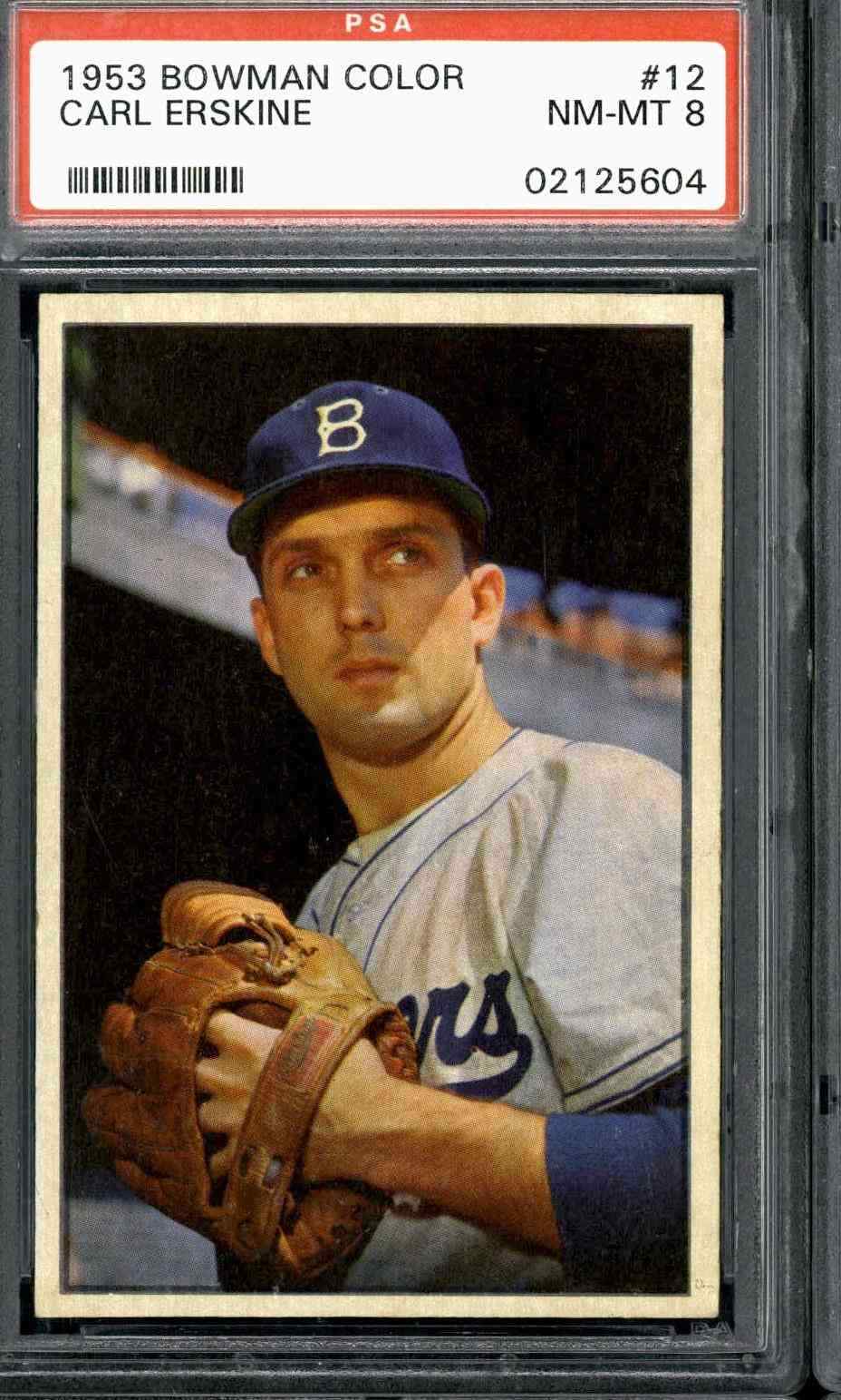 1953 Bowman Color #12 Carl Erskine - PSA 8