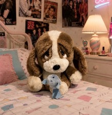 Vintage 1980s Applause Sad Sam Plush Dog w Blue Bird Toy NWT 7