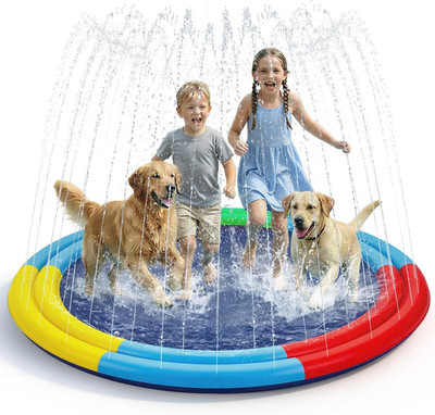 Splash Pad for Kids & Dogs, 78  Sprinkler Splash Pad with Dual Sprayers, Large N