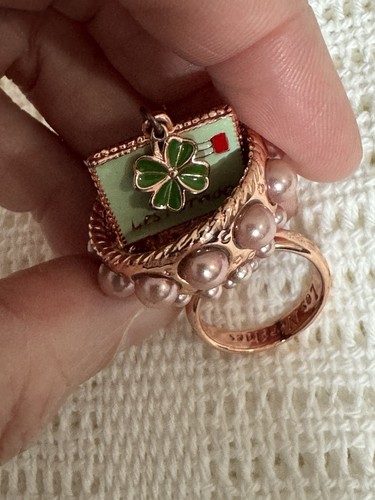 Les Nereides Ring Letter Charm Clover Pearl Statement Ring Rare